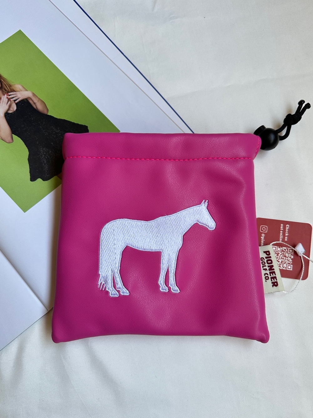 PIONEER Hot Pink Horse Embroidered Drawstring Pouch